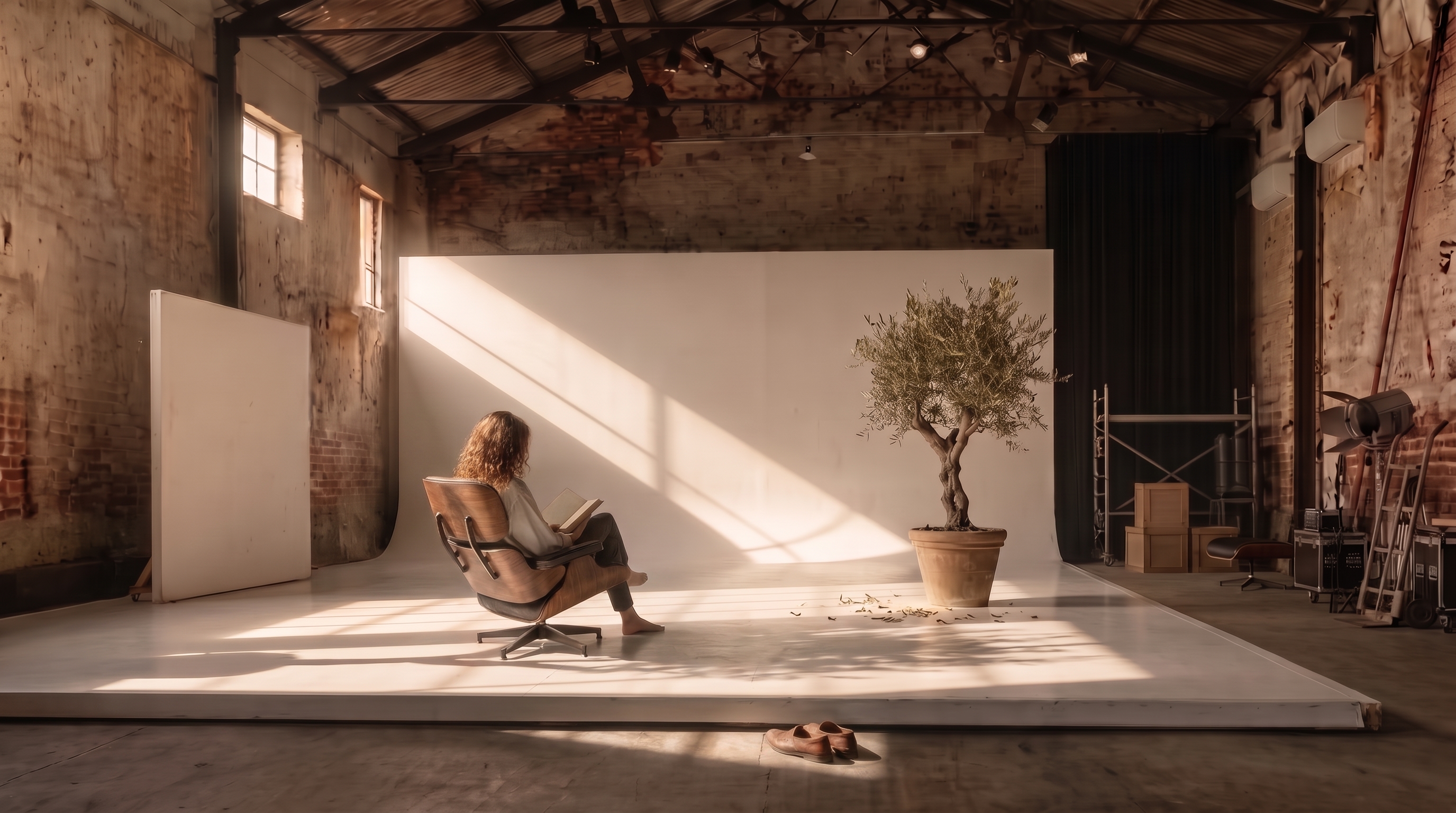The PLINTH warehouse and white platform