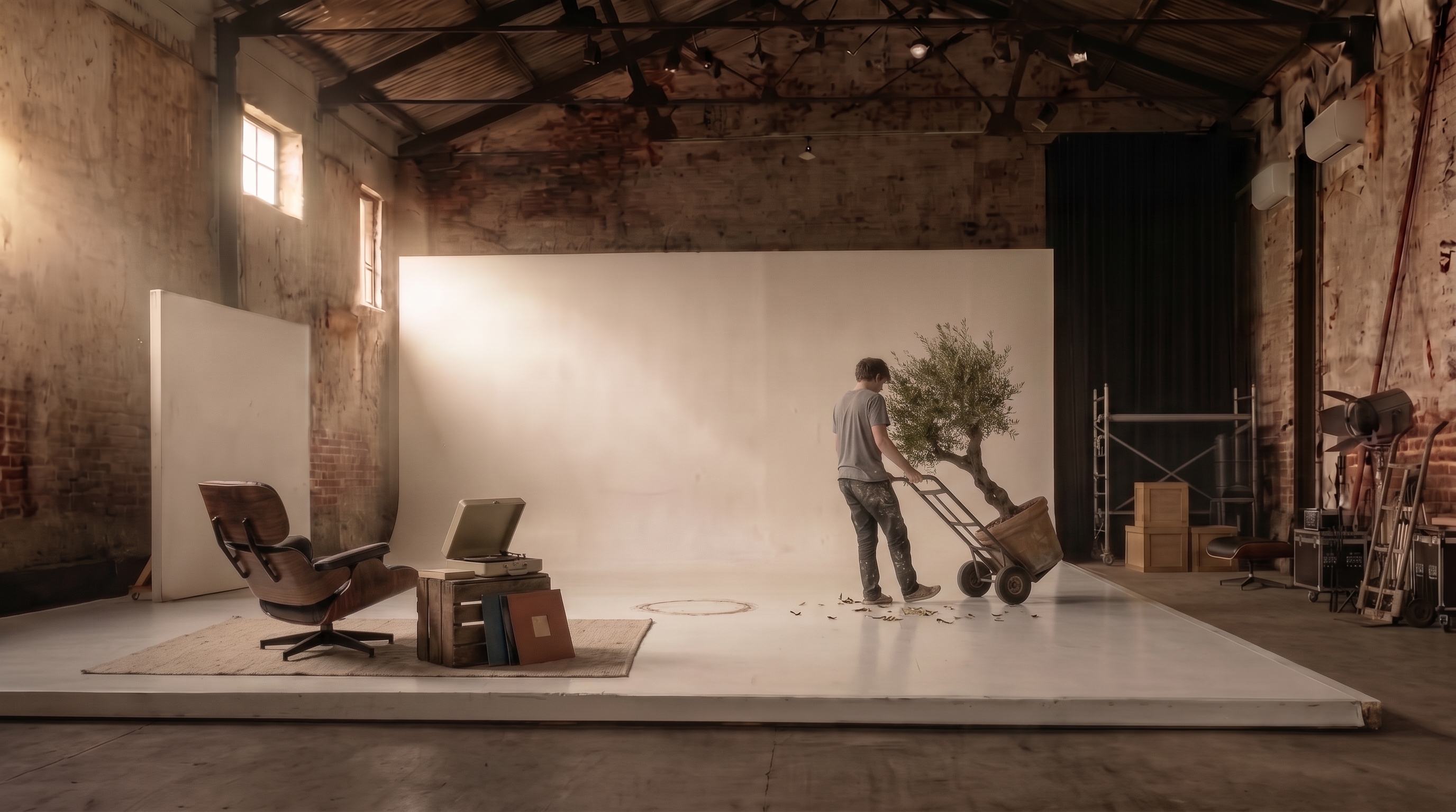 The PLINTH warehouse and white platform