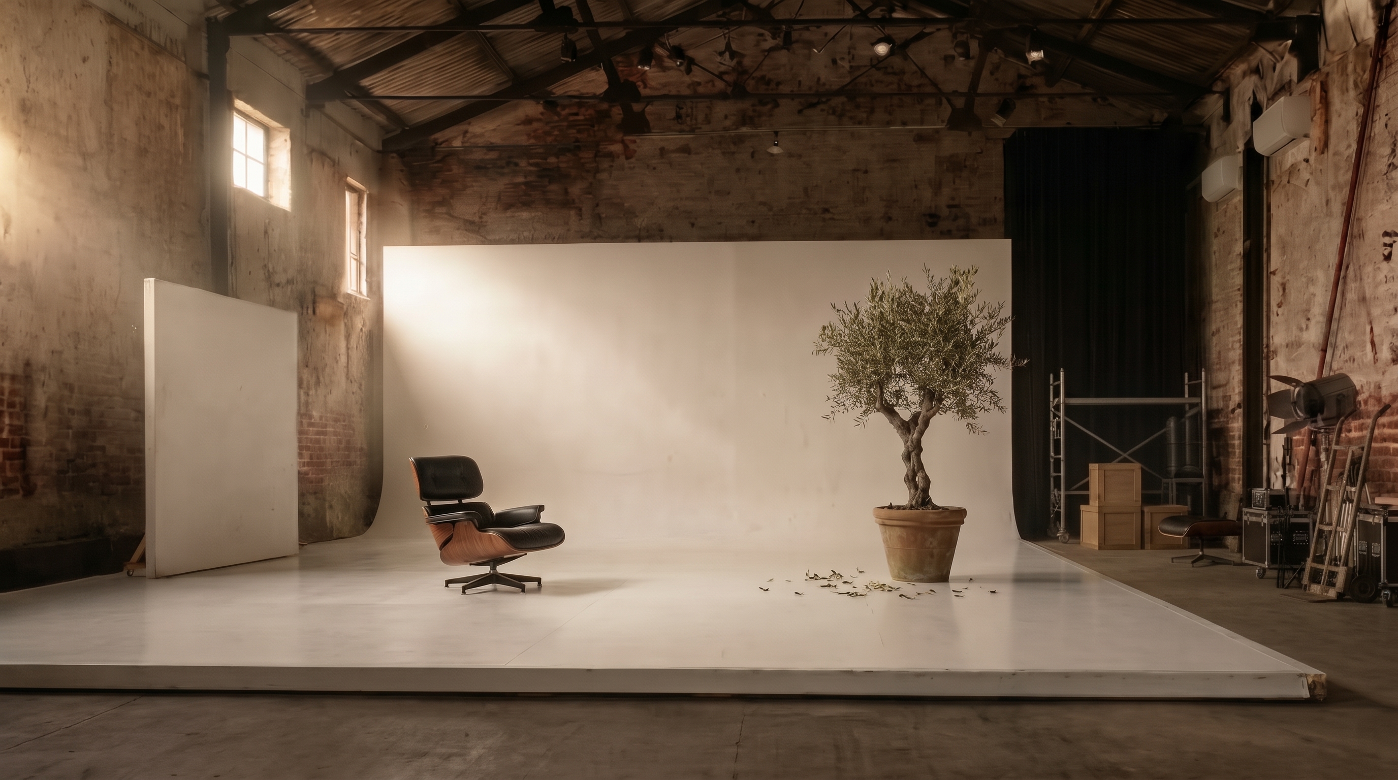 The PLINTH warehouse and white platform